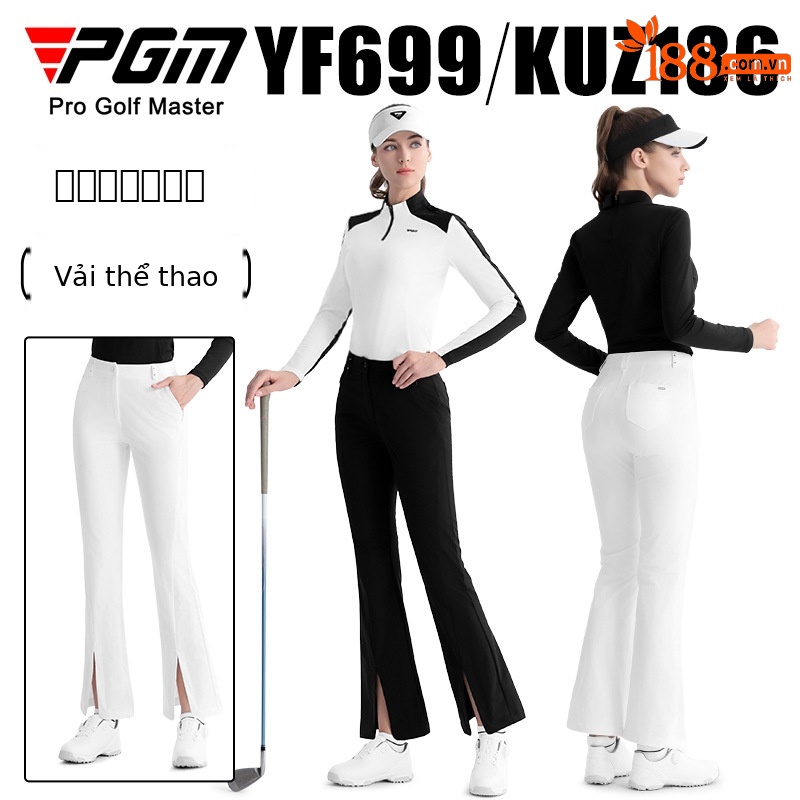 Quần thể thao golf nữ co giãn thiết kế mỏng, ống đứng — KUZ186 [Khe hở siêu nhỏ/túi khóa kéo/dài chân] màu đen, KUZ186 [Khe hở siêu nhỏ/túi có khóa kéo/dài chân] màu trắng