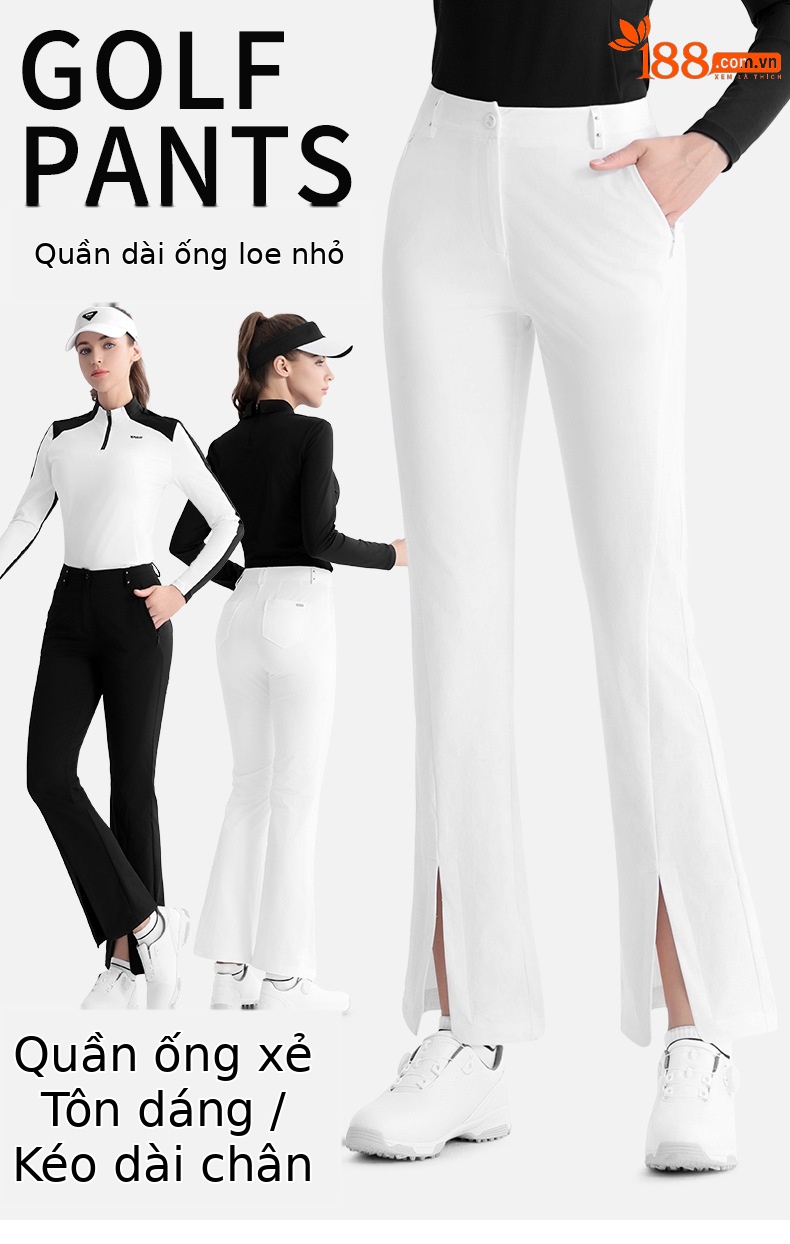 Quần thể thao golf nữ co giãn thiết kế mỏng, ống đứng — KUZ186 [Khe hở siêu nhỏ/túi khóa kéo/dài chân] màu đen, KUZ186 [Khe hở siêu nhỏ/túi có khóa kéo/dài chân] màu trắng chi tiết 2
