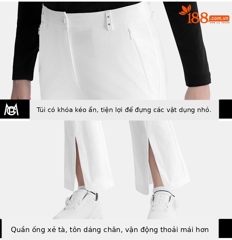 Quần thể thao golf nữ co giãn thiết kế mỏng, ống đứng — KUZ186 [Khe hở siêu nhỏ/túi khóa kéo/dài chân] màu đen, KUZ186 [Khe hở siêu nhỏ/túi có khóa kéo/dài chân] màu trắng chi tiết 6