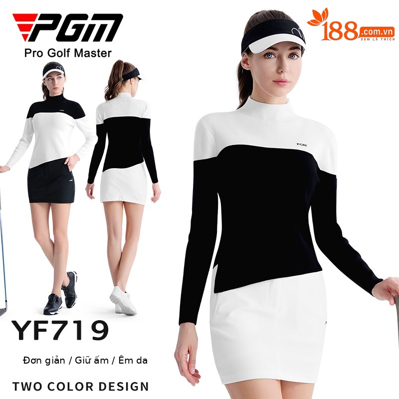 Áo len golf nữ ôm dáng chít eo phối váy ngắn thể thao — YF719-Áo len trắng đen, YF719-Áo len đen trắng