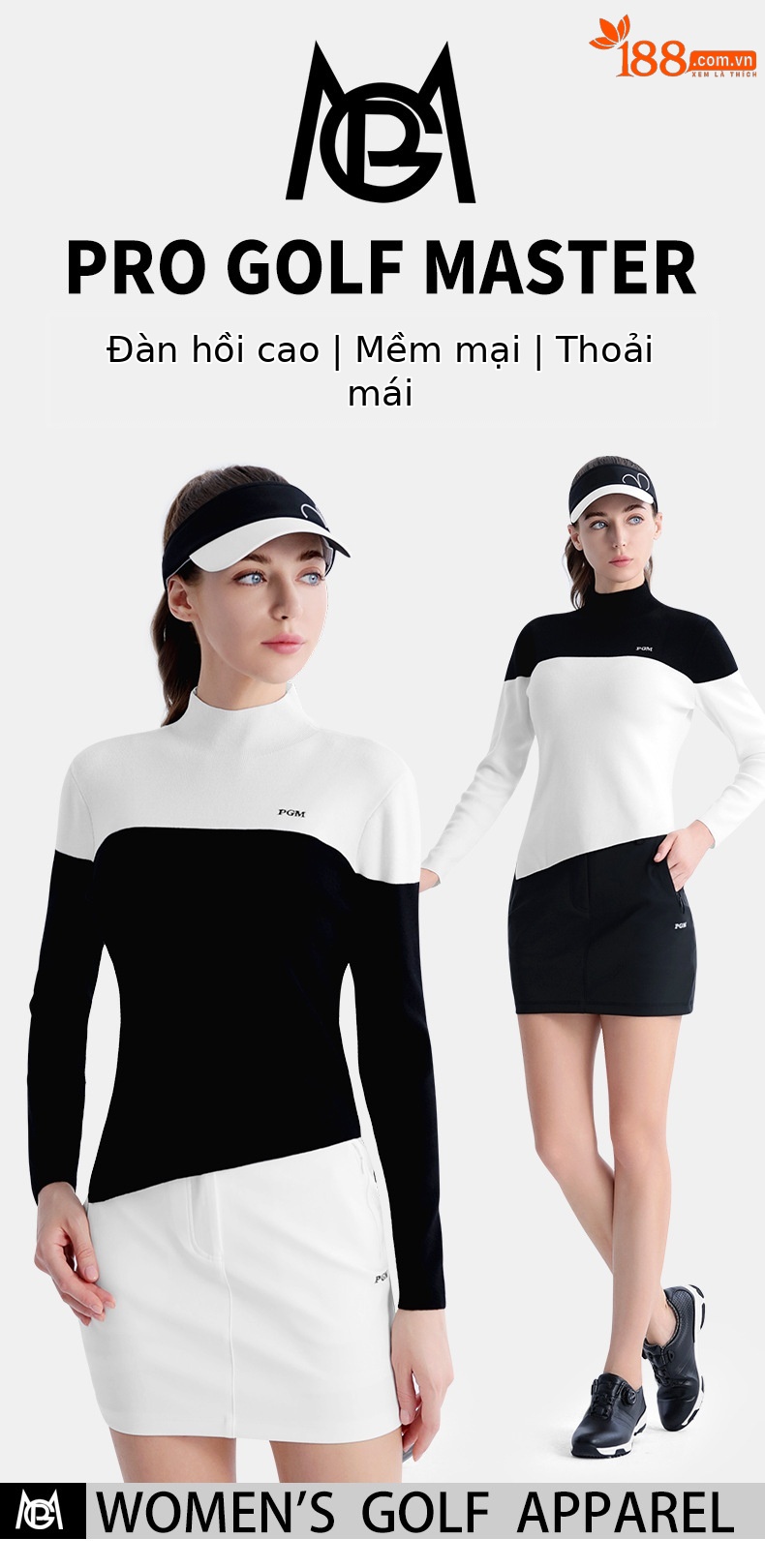Áo len golf nữ ôm dáng chít eo phối váy ngắn thể thao — YF719-Áo len trắng đen, YF719-Áo len đen trắng chi tiết 2