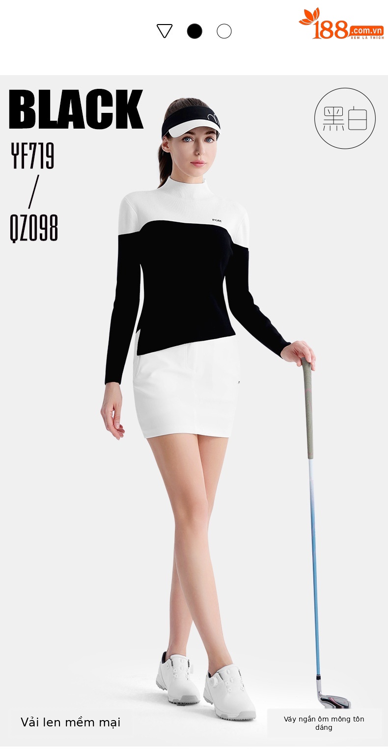 Áo len golf nữ ôm dáng chít eo phối váy ngắn thể thao — YF719-Áo len trắng đen, YF719-Áo len đen trắng chi tiết 3
