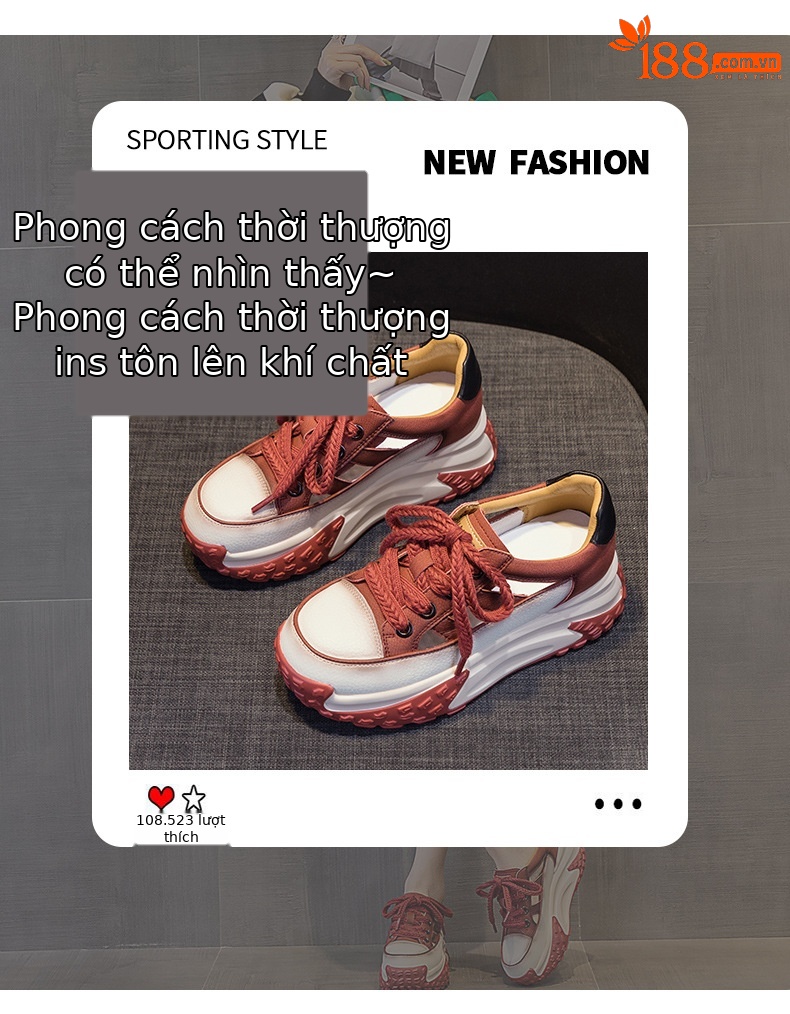 Giày sneaker chunky đế dày da lỗ rỗng nữ phong cách retro mùa hè 2025 — M2319 màu đỏ, M2319 màu đen, M2319 màu trắng, M2319 màu vàng chi tiết 3