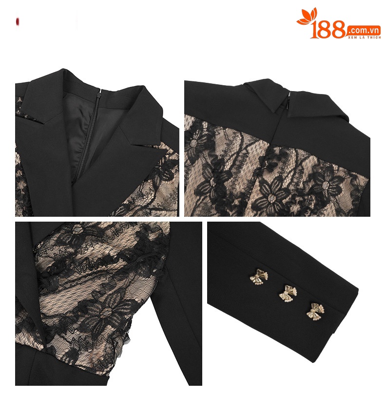 Đầm blazer nữ công sở thiết kế nối mảnh bất đối xứng tay dài — Màu đen chi tiết 2
