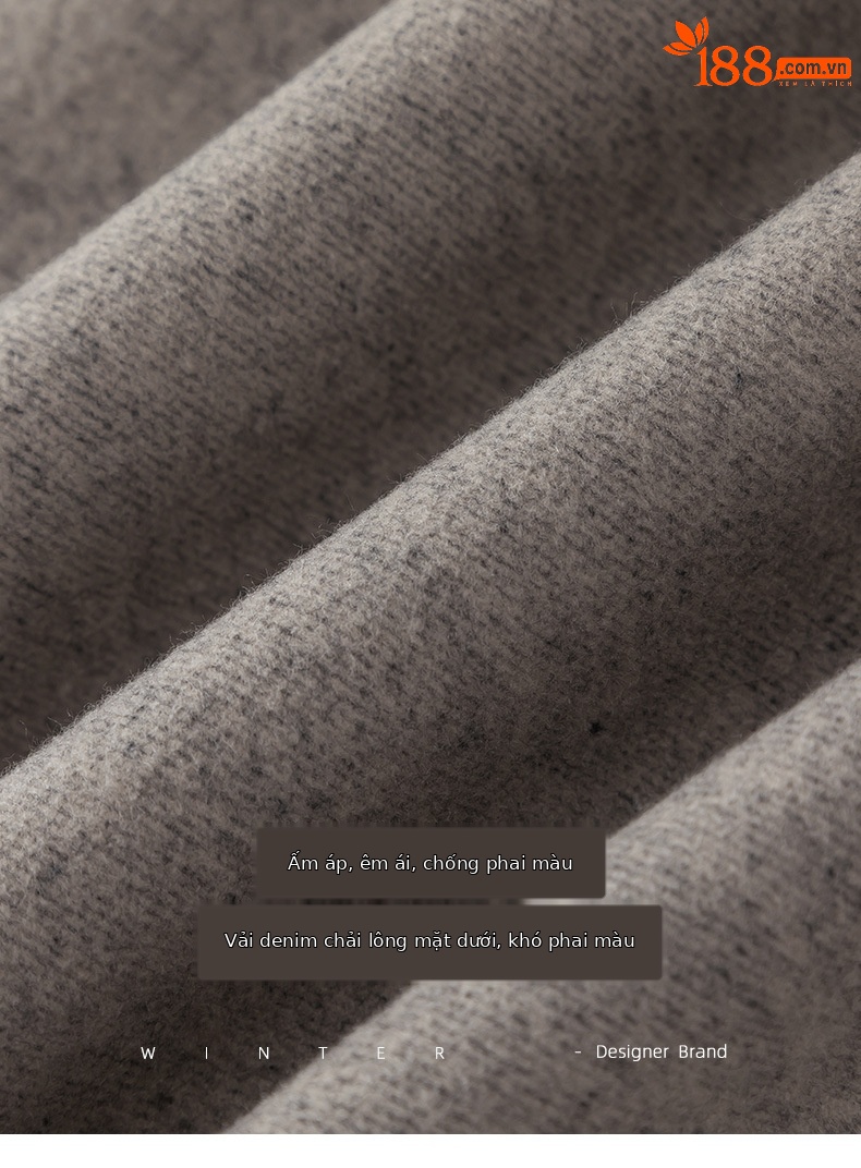 Quần jean nữ cạp cao ống rộng lót lông cừu dày dặn — Xanh denim chi tiết 1