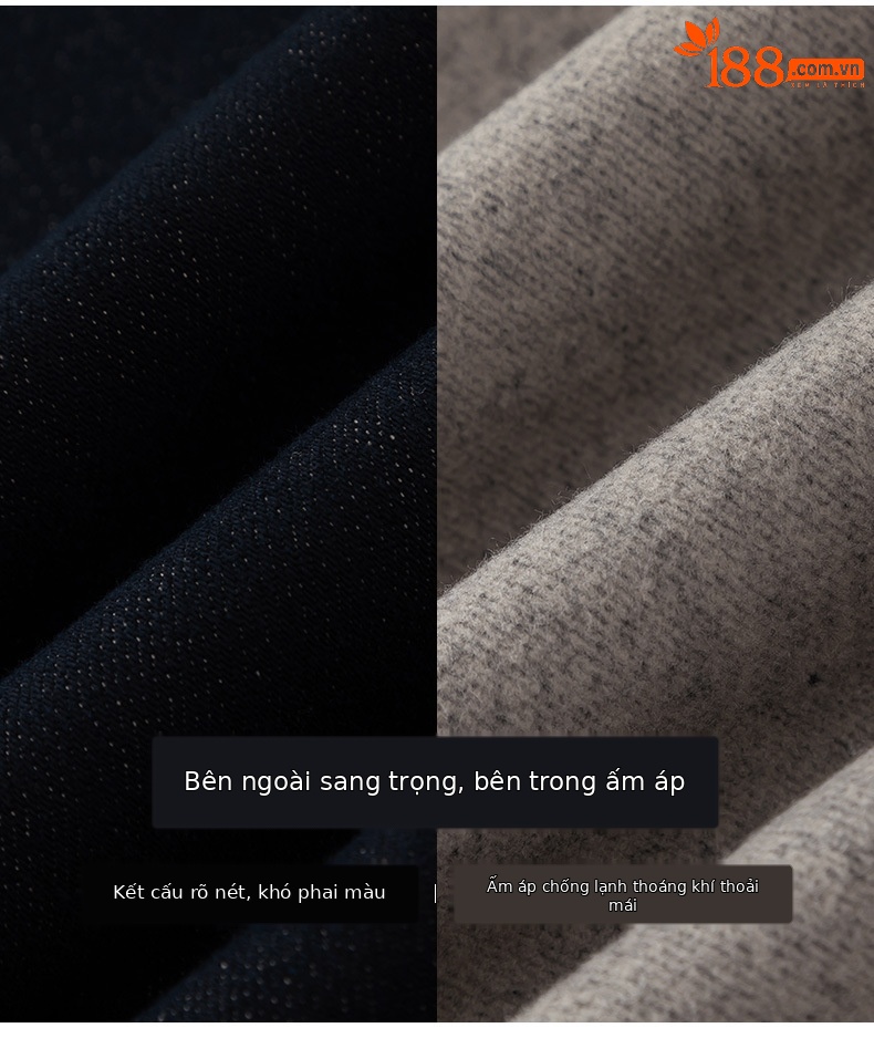 Quần jean nữ cạp cao ống rộng lót lông cừu dày dặn — Xanh denim chi tiết 3