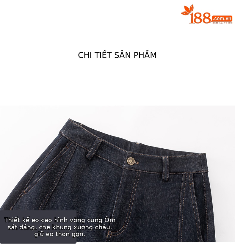 Quần jean nữ cạp cao ống rộng lót lông cừu dày dặn — Xanh denim chi tiết 16