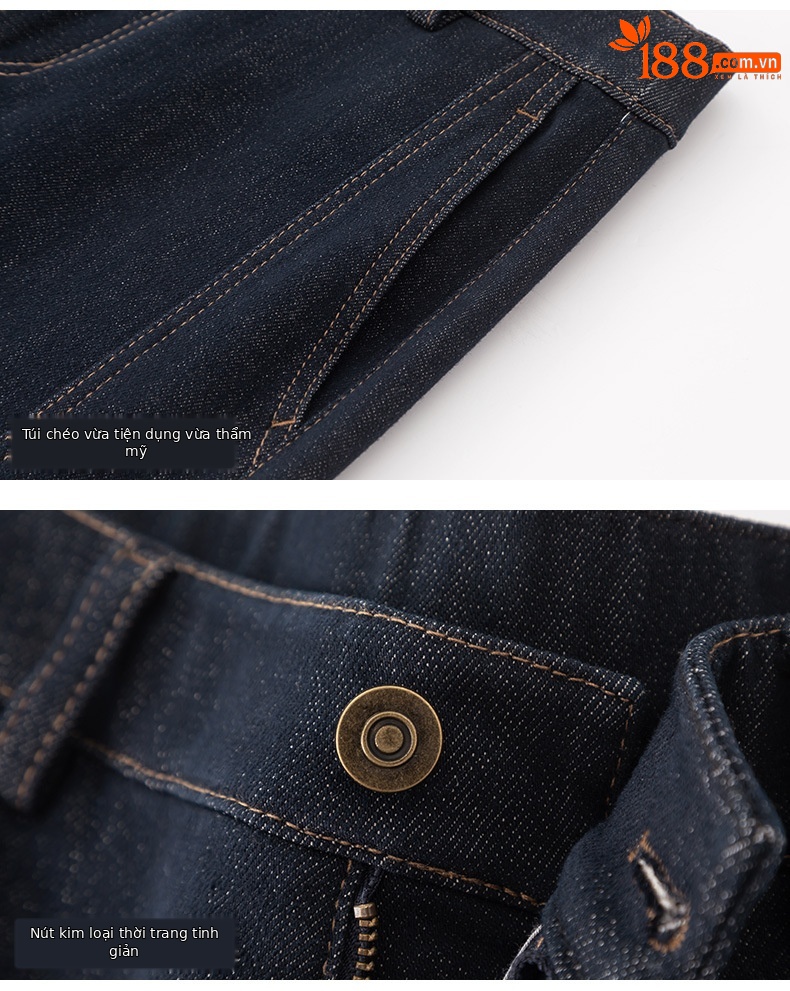 Quần jean nữ cạp cao ống rộng lót lông cừu dày dặn — Xanh denim chi tiết 17
