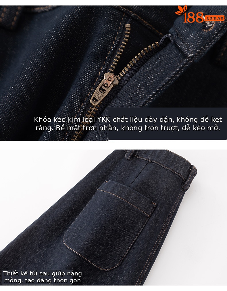 Quần jean nữ cạp cao ống rộng lót lông cừu dày dặn — Xanh denim chi tiết 18