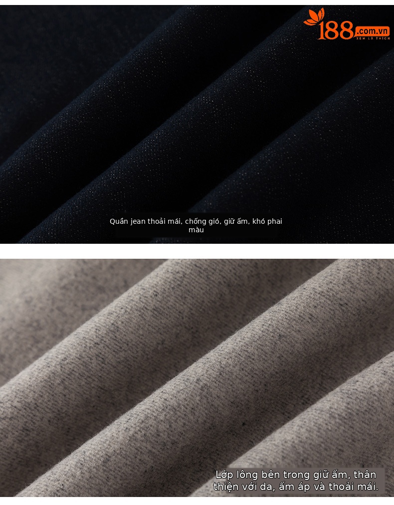 Quần jean nữ cạp cao ống rộng lót lông cừu dày dặn — Xanh denim chi tiết 19