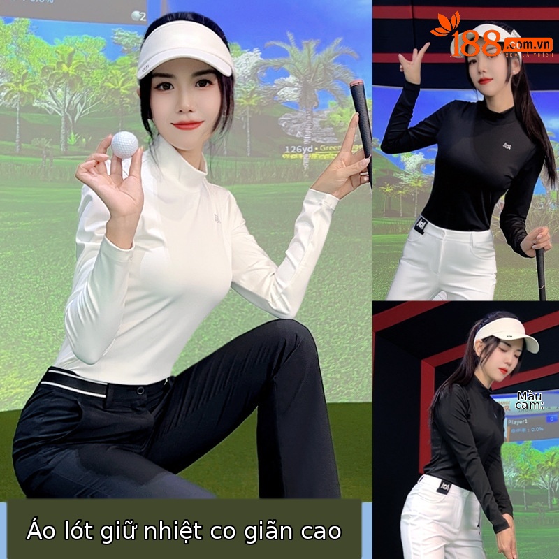 Áo thun golf nữ cổ tròn tay ngắn mùa hè thu — YF709-Áo mặc trong màu đen, YF709-Áo mặc trong màu trắng