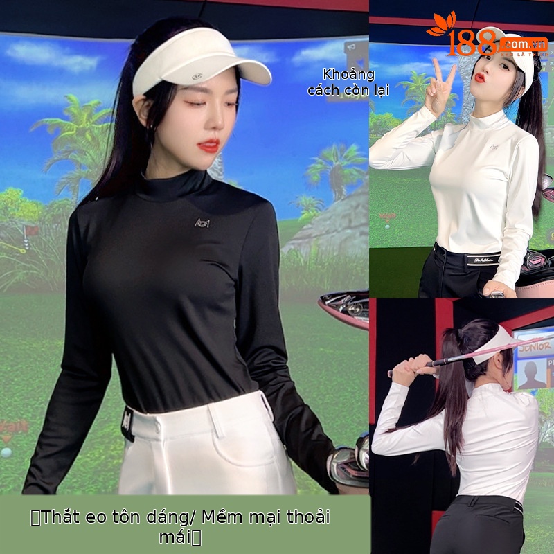 Áo thun golf nữ cổ tròn tay ngắn mùa hè thu — YF709-Áo mặc trong màu đen, YF709-Áo mặc trong màu trắng