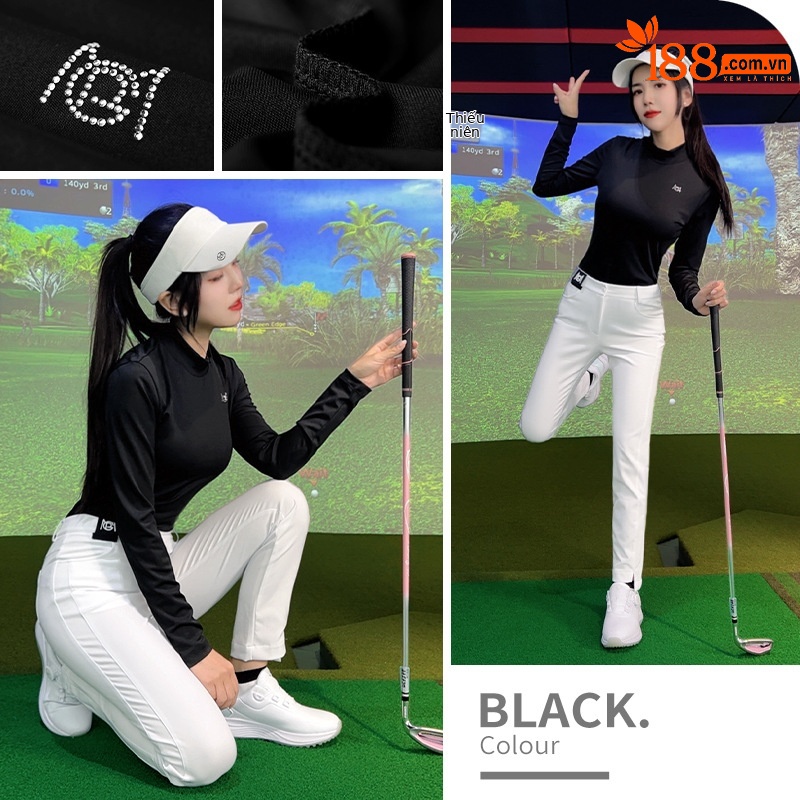 Áo thun golf nữ cổ tròn tay ngắn mùa hè thu — YF709-Áo mặc trong màu đen, YF709-Áo mặc trong màu trắng