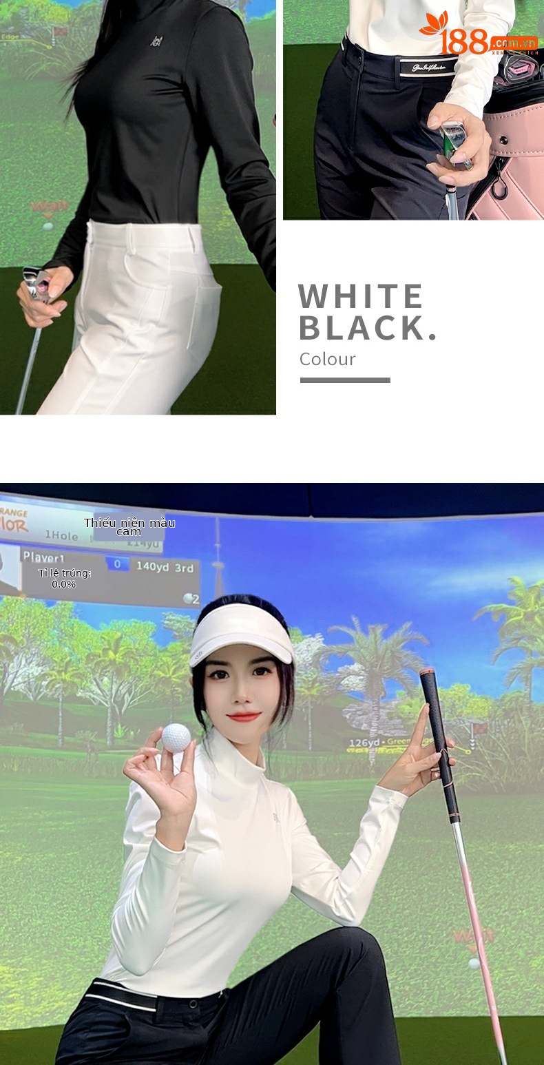 Áo thun golf nữ cổ tròn tay ngắn mùa hè thu — YF709-Áo mặc trong màu đen, YF709-Áo mặc trong màu trắng chi tiết 3