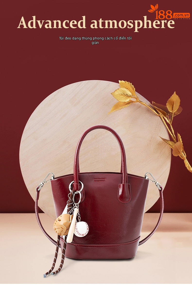 Túi bucket nữ cổ điển cao cấp màu đỏ – túi xách tay đeo chéo đi làm dự tiệc — Màu đỏ, Màu nâu, Màu đen chi tiết 1
