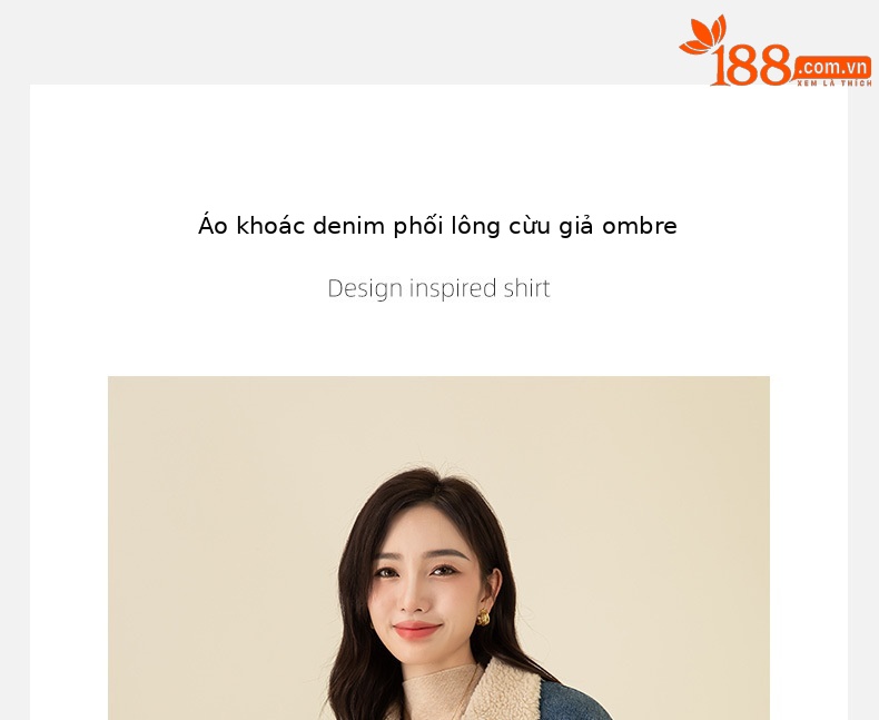 Áo khoác ngắn nữ denim phối màu giả lông cừu, dày dặn giữ ấm — Chuyển dần xanh lam chi tiết 5