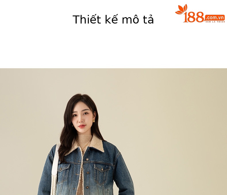 Áo khoác ngắn nữ denim phối màu giả lông cừu, dày dặn giữ ấm — Chuyển dần xanh lam chi tiết 8