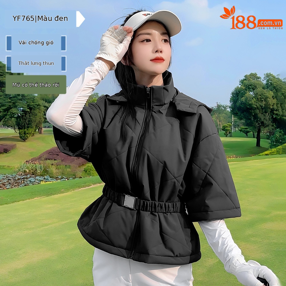 YF765 [mũ chống gió và ấm/có thể tháo rời] áo khoác cotton ngắn màu đen