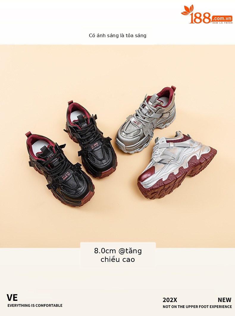 Giày sneaker nữ chunky đế dày phối màu đính đá mùa thu đông 2025 — M2661-1 đỏ lót nhung, M2661-1 màu đen lót nhung, M2661-1 bạc lót nhung, M2661 một lớp màu đen chi tiết 2