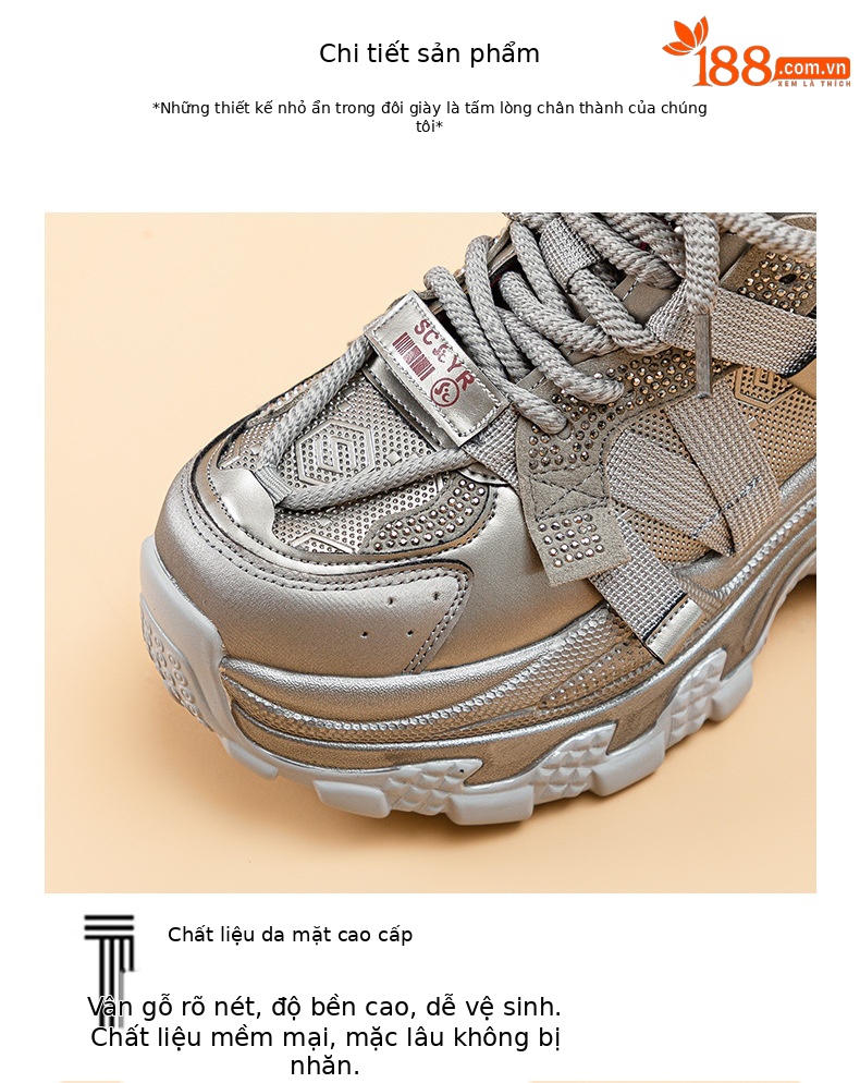 Giày sneaker nữ chunky đế dày phối màu đính đá mùa thu đông 2025 — M2661-1 đỏ lót nhung, M2661-1 màu đen lót nhung, M2661-1 bạc lót nhung, M2661 một lớp màu đen chi tiết 6