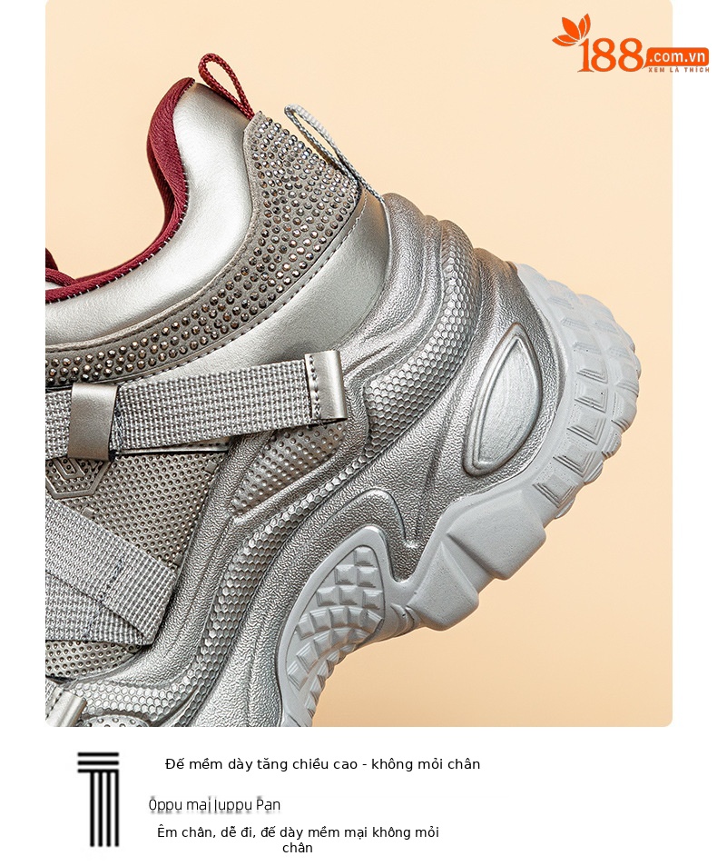 Giày sneaker nữ chunky đế dày phối màu đính đá mùa thu đông 2025 — M2661-1 đỏ lót nhung, M2661-1 màu đen lót nhung, M2661-1 bạc lót nhung, M2661 một lớp màu đen chi tiết 7