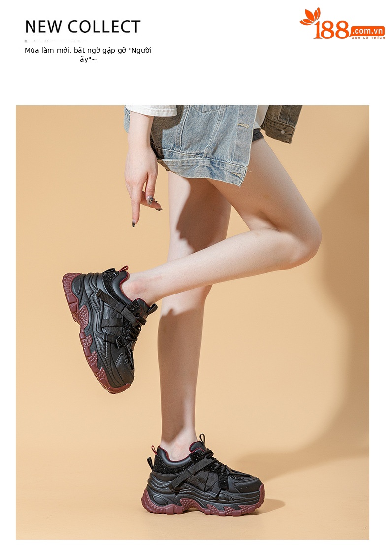 Giày sneaker nữ chunky đế dày phối màu đính đá mùa thu đông 2025 — M2661-1 đỏ lót nhung, M2661-1 màu đen lót nhung, M2661-1 bạc lót nhung, M2661 một lớp màu đen chi tiết 10