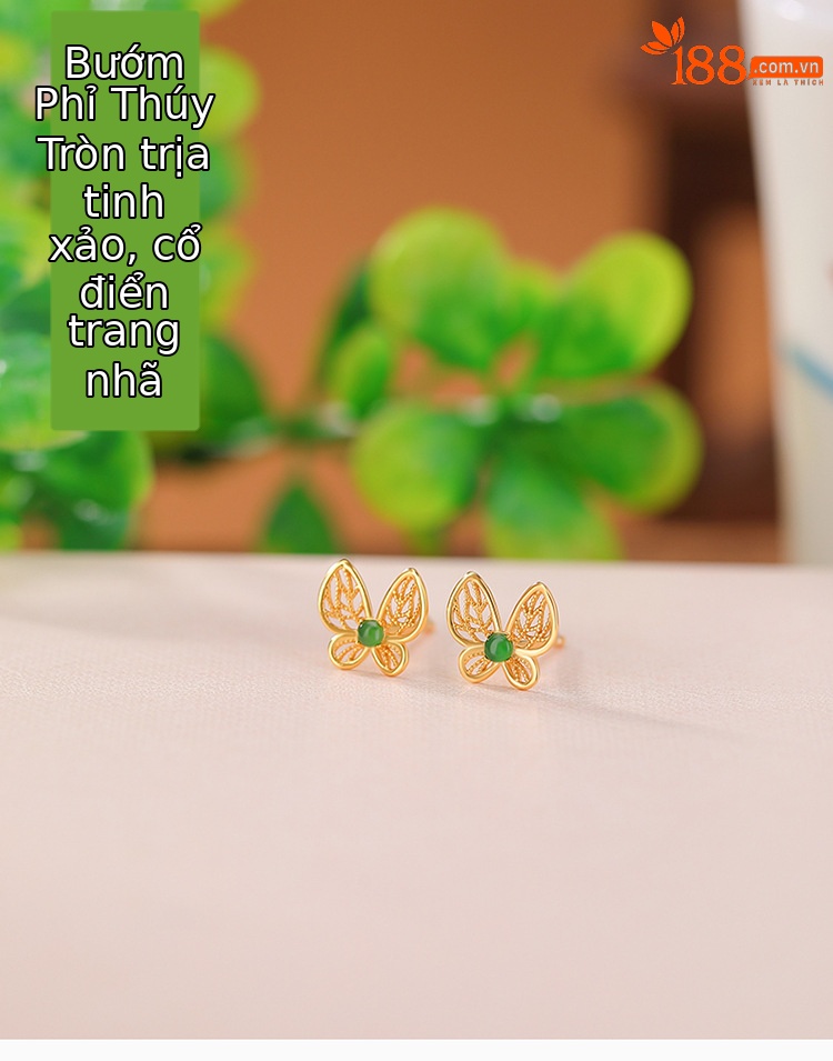 Bông tai bạc S925 mạ vàng hình bướm rỗng phong cách retro — Kiểu màu bạc chi tiết 1