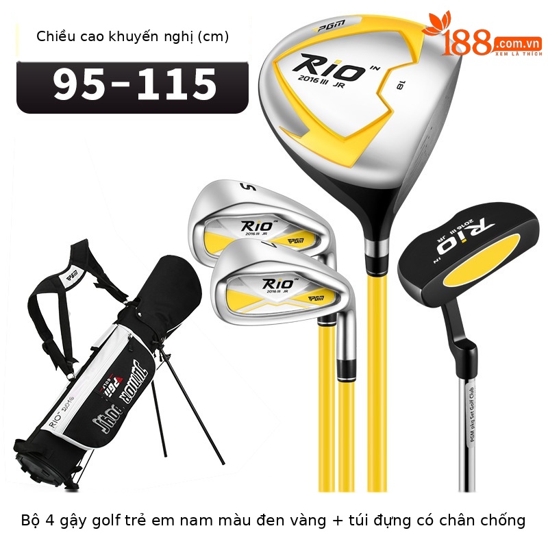 Bộ gậy golf trẻ em PGM RIO III 4 gậy kèm túi đựng cho bé trai bé gái — JRTG017-(95-115cm) túi 4 giá đỡ màu đen và vàng, JRTG017-(115-135cm) túi 4 giá đỡ màu đen và vàng, JRTG017-(135-155cm) túi 4 giá đỡ màu đen và vàng, JRTG017-(95-115cm) gói 4 giá đỡ