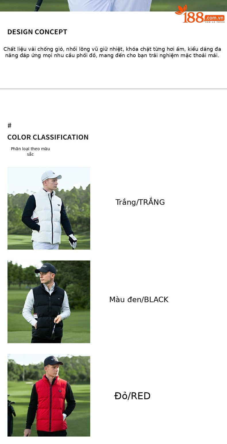 Áo gilê lông vũ PGM chống gió giữ ấm cổ đứng dành cho golf — YF759-Vest đỏ [chống gió và giữ ấm/vịt nhồi], YF759-Áo vest đen [chống gió và ấm áp/vịt lộn], YF759-Vest trắng [Chống gió và giữ ấm/Đổ đầy lông vịt] chi tiết 2