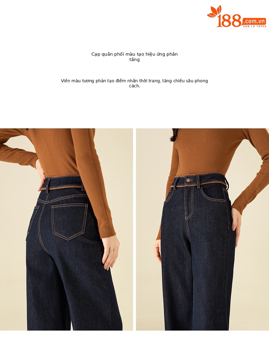Quần jean ống loe nữ cạp cao lót lông ấm — Màu xanh denim