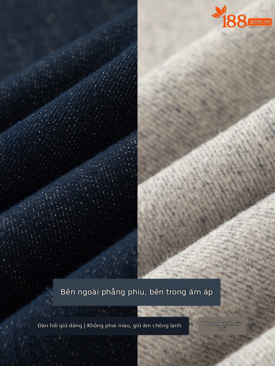 Quần jean ống loe nữ cạp cao lót lông ấm — Màu xanh denim
