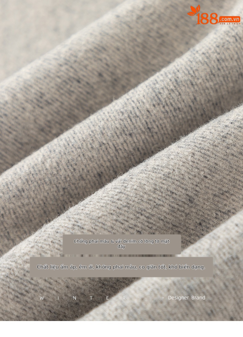 Quần jean ống loe nữ cạp cao lót lông ấm — Màu xanh denim chi tiết 1