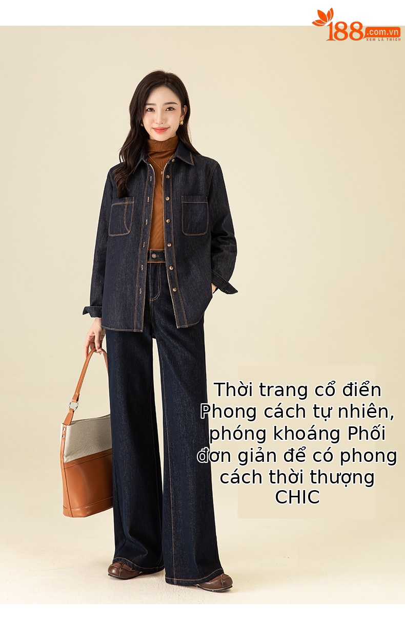 Quần jean ống loe nữ cạp cao lót lông ấm — Màu xanh denim chi tiết 13