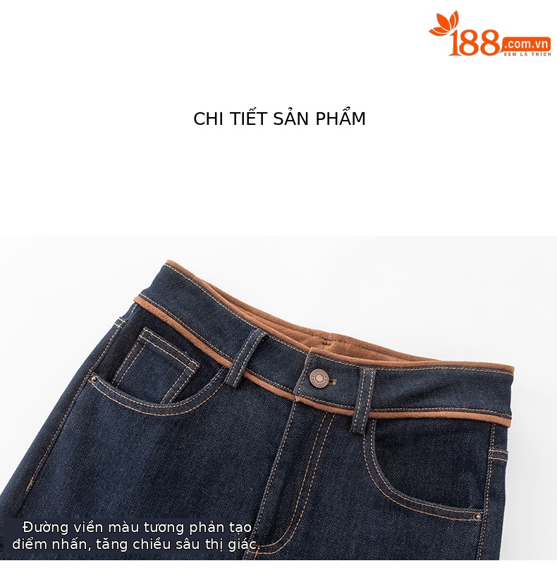 Quần jean ống loe nữ cạp cao lót lông ấm — Màu xanh denim chi tiết 14