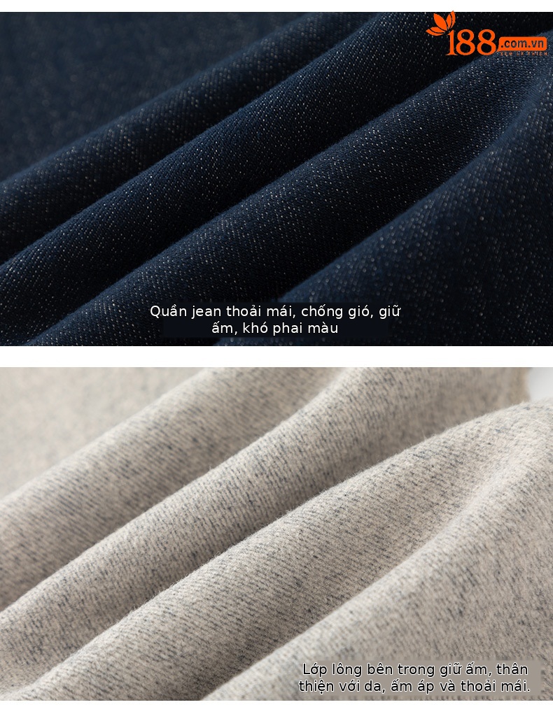 Quần jean ống loe nữ cạp cao lót lông ấm — Màu xanh denim chi tiết 17