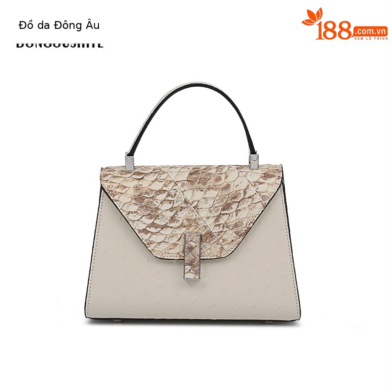 Túi đeo chéo nữ da bò mềm họa tiết vảy rắn phong cách vintage — Màu trắng be, Màu bạc