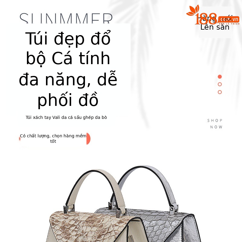 Túi đeo chéo nữ da bò mềm họa tiết vảy rắn phong cách vintage — Màu trắng be, Màu bạc chi tiết 1