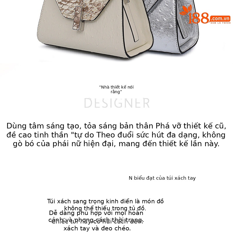 Túi đeo chéo nữ da bò mềm họa tiết vảy rắn phong cách vintage — Màu trắng be, Màu bạc chi tiết 2