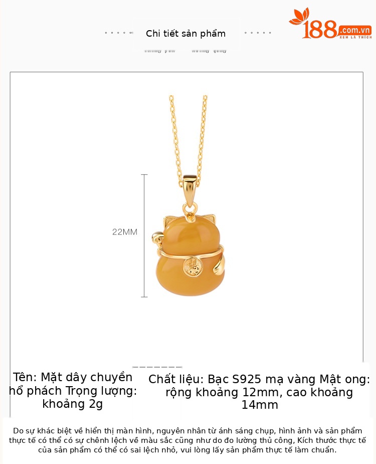 Mặt dây chuyền bạc S925 mạ vàng sáp ong hình đồng xu chữ may mắn và mèo may mắn phong cách cổ điển — Mặt dây chuyền đơn (không có dây chuyền) chi tiết 3
