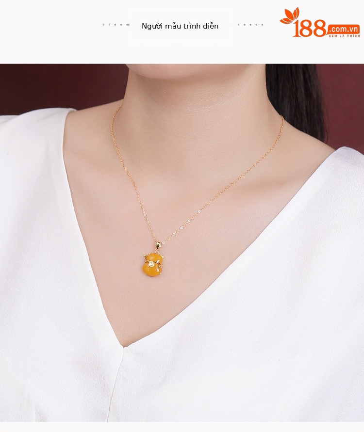 Mặt dây chuyền bạc S925 mạ vàng sáp ong hình đồng xu chữ may mắn và mèo may mắn phong cách cổ điển — Mặt dây chuyền đơn (không có dây chuyền) chi tiết 5