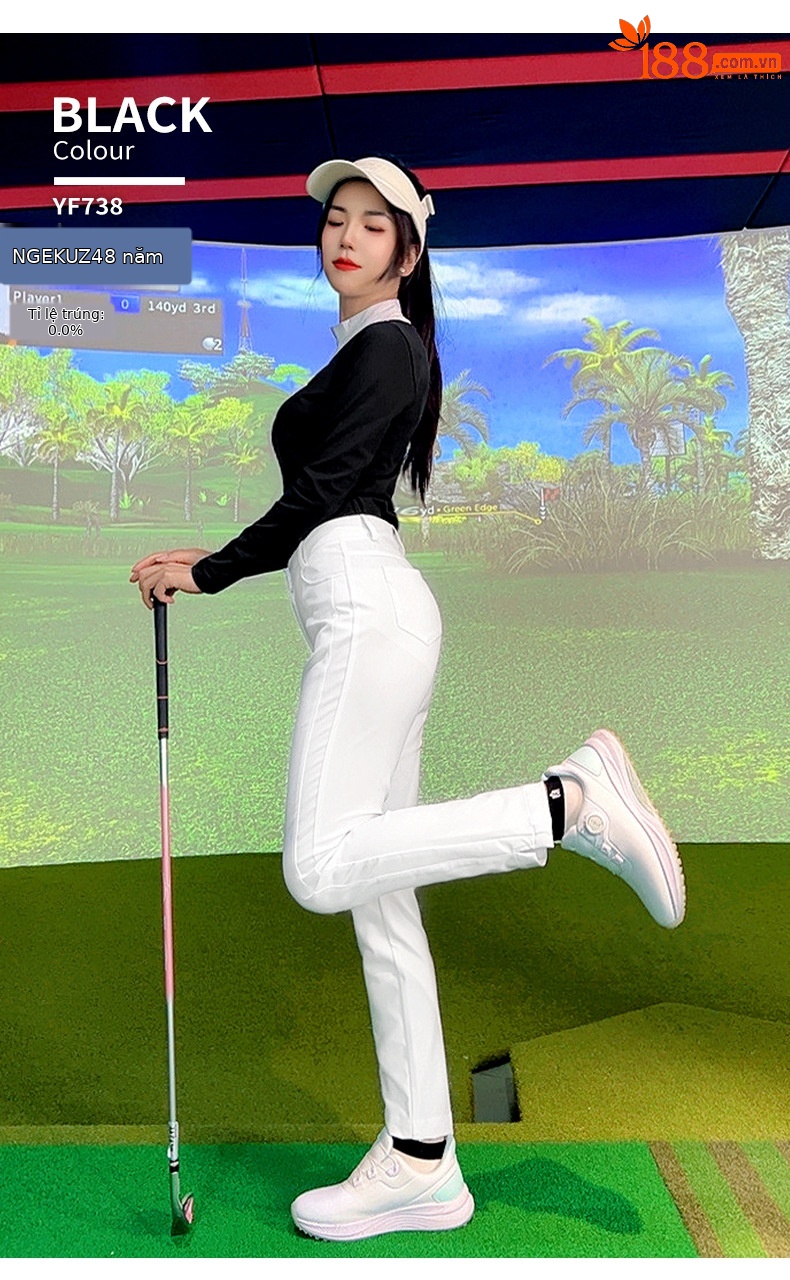 Áo phông golf nữ dài tay giả cổ đứng cổ chữ V PGM — YF738 [Áo lót lông chải/ôm dáng thon gọn] Áo kaki, YF738 [Áo lót lông chải/ôm dáng gầy] màu đen, YF738 [Áo lót lông/ôm dáng gầy] màu xanh nhạt chi tiết 5