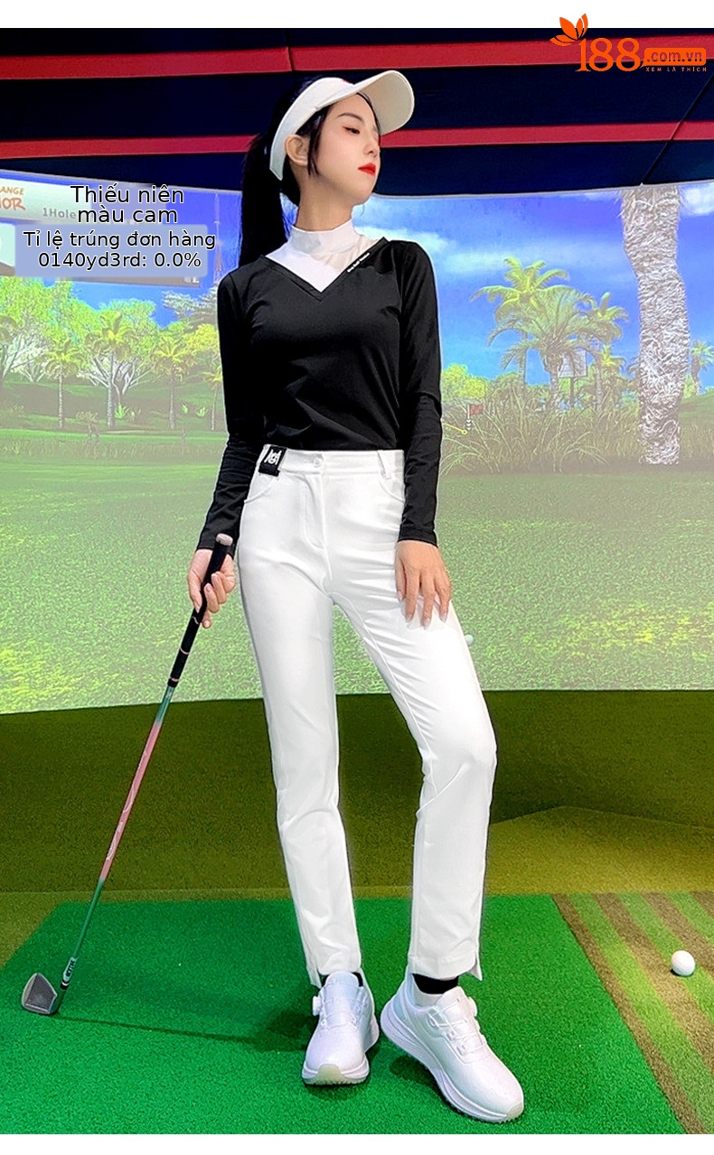 Áo phông golf nữ dài tay giả cổ đứng cổ chữ V PGM — YF738 [Áo lót lông chải/ôm dáng thon gọn] Áo kaki, YF738 [Áo lót lông chải/ôm dáng gầy] màu đen, YF738 [Áo lót lông/ôm dáng gầy] màu xanh nhạt chi tiết 6