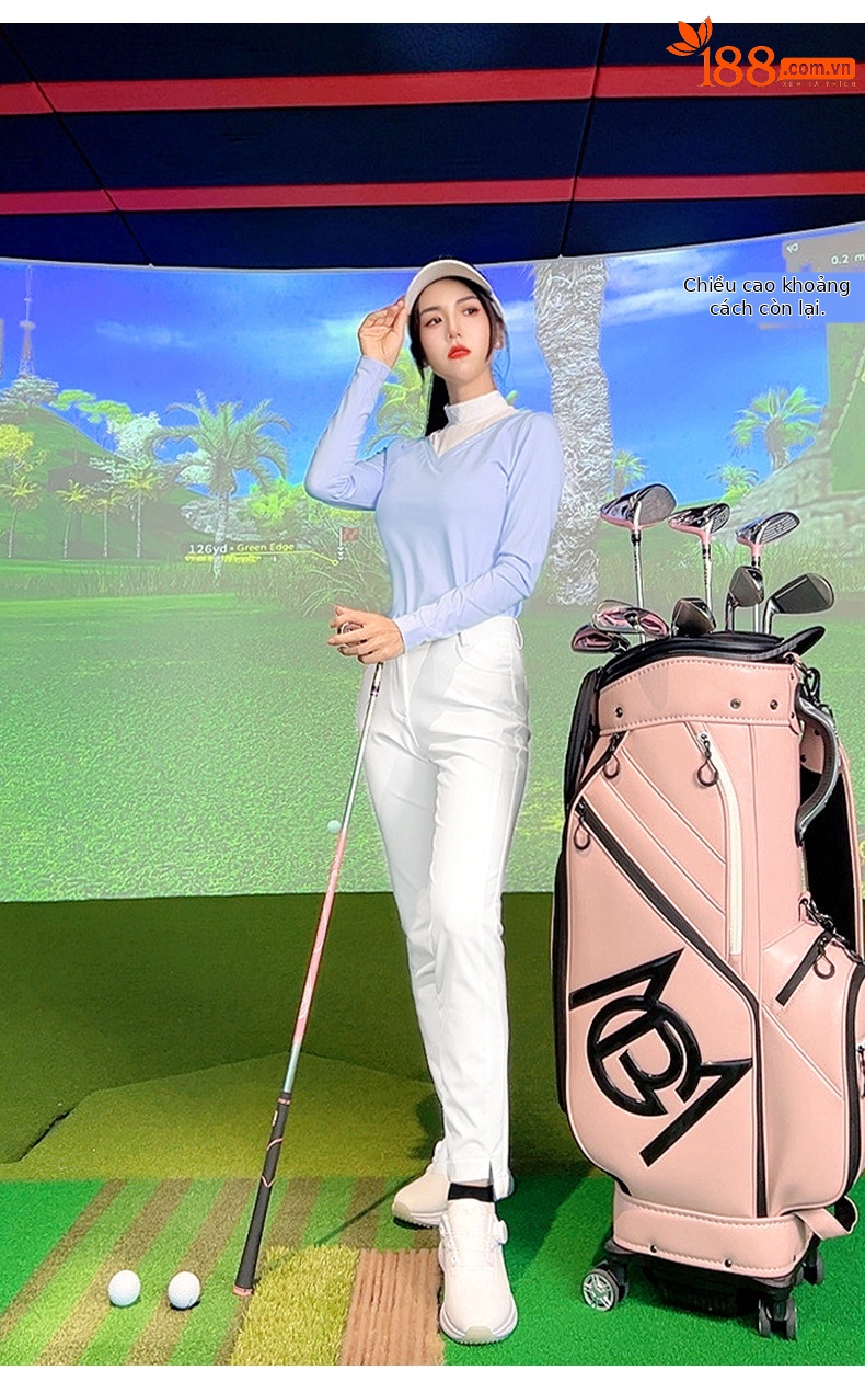 Áo phông golf nữ dài tay giả cổ đứng cổ chữ V PGM — YF738 [Áo lót lông chải/ôm dáng thon gọn] Áo kaki, YF738 [Áo lót lông chải/ôm dáng gầy] màu đen, YF738 [Áo lót lông/ôm dáng gầy] màu xanh nhạt chi tiết 11