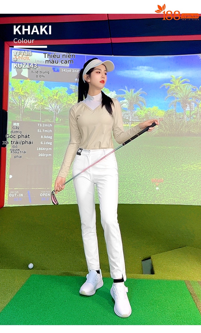 Áo phông golf nữ dài tay giả cổ đứng cổ chữ V PGM — YF738 [Áo lót lông chải/ôm dáng thon gọn] Áo kaki, YF738 [Áo lót lông chải/ôm dáng gầy] màu đen, YF738 [Áo lót lông/ôm dáng gầy] màu xanh nhạt chi tiết 15