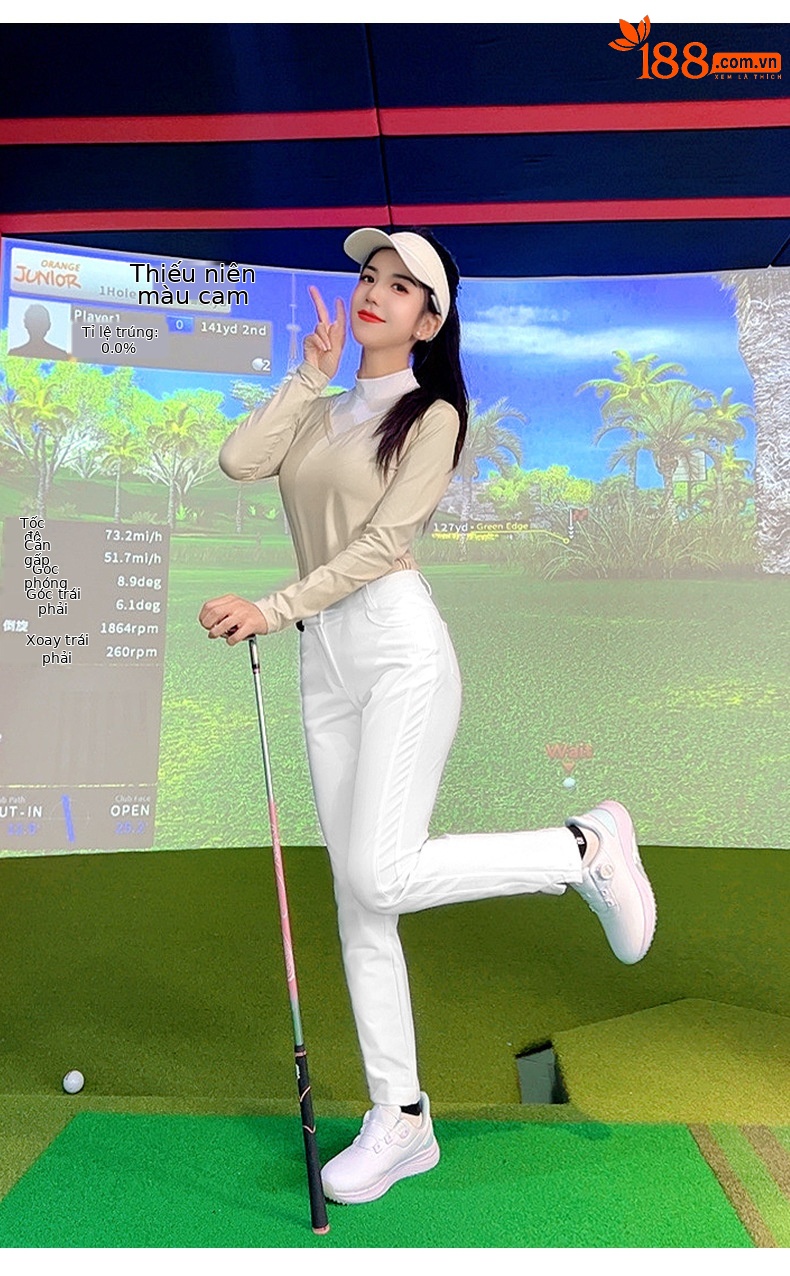Áo phông golf nữ dài tay giả cổ đứng cổ chữ V PGM — YF738 [Áo lót lông chải/ôm dáng thon gọn] Áo kaki, YF738 [Áo lót lông chải/ôm dáng gầy] màu đen, YF738 [Áo lót lông/ôm dáng gầy] màu xanh nhạt chi tiết 16
