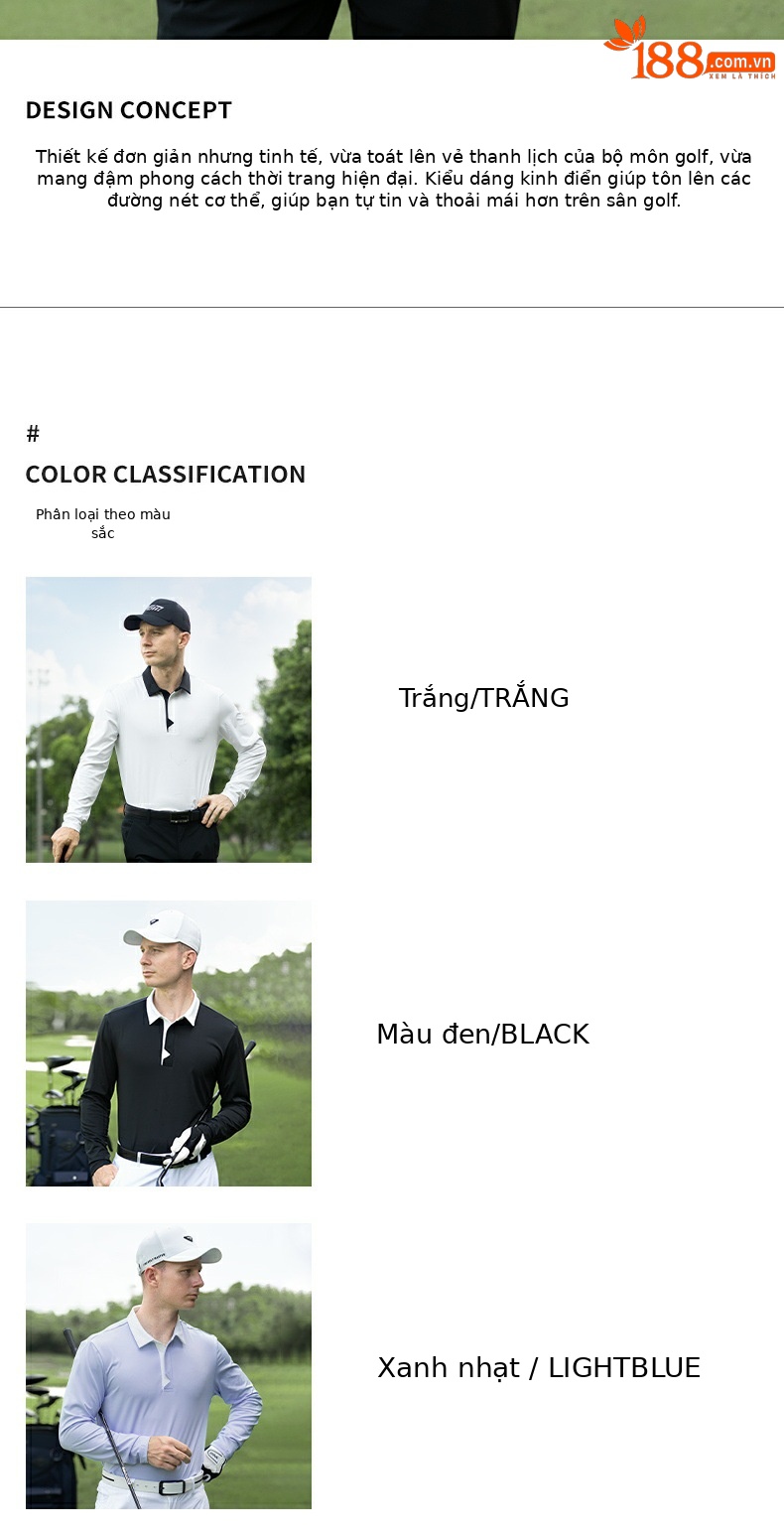 Áo thun golf nam dài tay cổ bẻ PGM thoáng khí mềm mại — YF745-Áo đen [mềm mại và thoải mái/thiết kế phối màu], YF745-Áo trắng [mềm mại và thoải mái/thiết kế phối màu], YF745-Áo màu xanh nhạt [mềm mại và thoải mái/thiết kế phối màu] chi tiết 2
