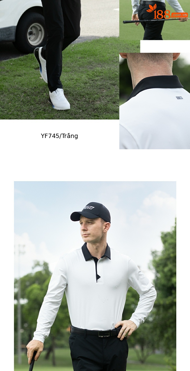 Áo thun golf nam dài tay cổ bẻ PGM thoáng khí mềm mại — YF745-Áo đen [mềm mại và thoải mái/thiết kế phối màu], YF745-Áo trắng [mềm mại và thoải mái/thiết kế phối màu], YF745-Áo màu xanh nhạt [mềm mại và thoải mái/thiết kế phối màu] chi tiết 6