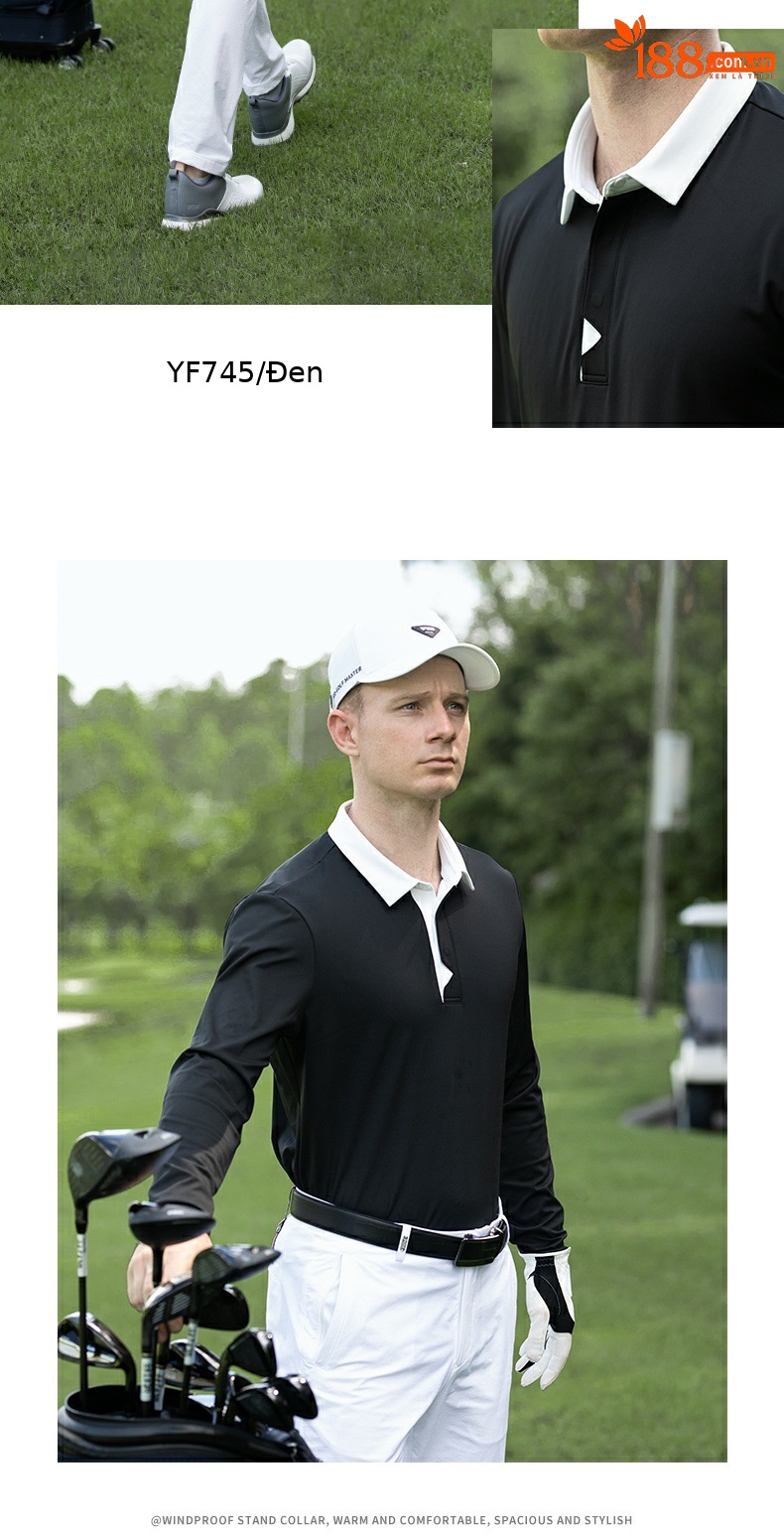 Áo thun golf nam dài tay cổ bẻ PGM thoáng khí mềm mại — YF745-Áo đen [mềm mại và thoải mái/thiết kế phối màu], YF745-Áo trắng [mềm mại và thoải mái/thiết kế phối màu], YF745-Áo màu xanh nhạt [mềm mại và thoải mái/thiết kế phối màu] chi tiết 10