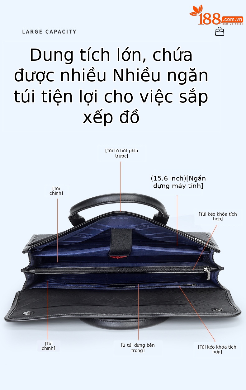 Túi xách nam công sở Emperor Paul cao cấp đựng laptop dung lượng lớn chi tiết 3