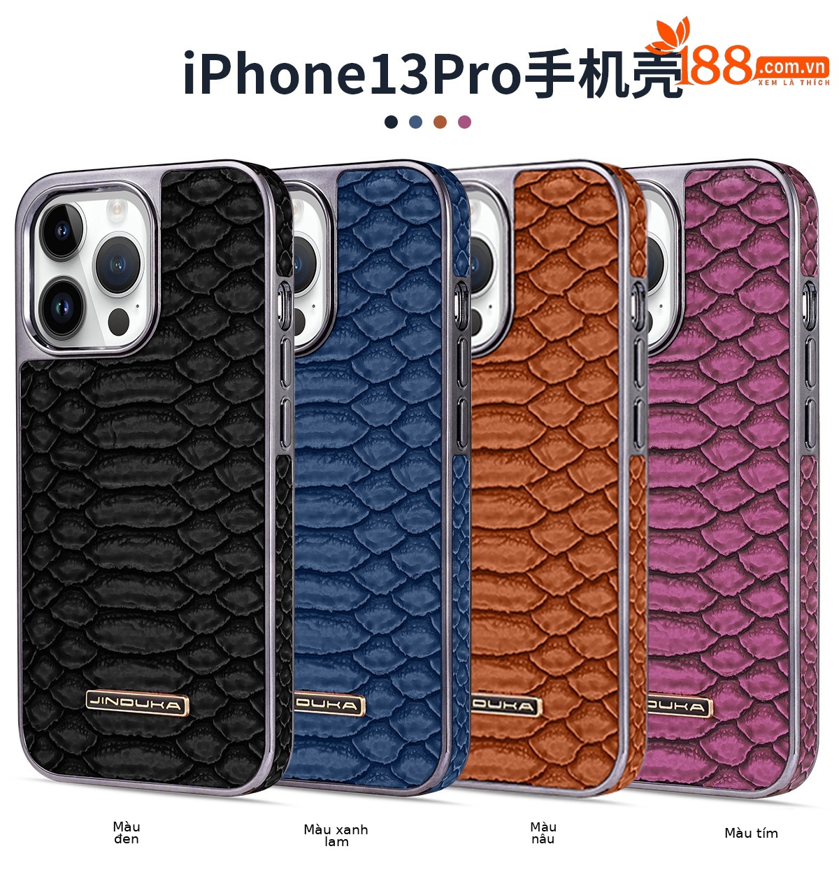 Ốp lưng iPhone 16/17 Pro Max họa tiết da rắn cao cấp, chống rơi toàn diện — màu đen, màu xanh, nâu nhạt, nâu sẫm chi tiết 9